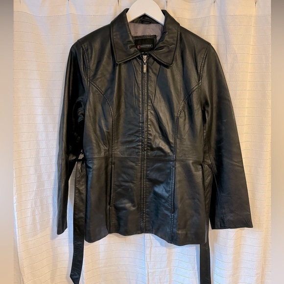 Jackets & Blazers - Ciro Citterio Vintage Y2K Women’s Black Leather Zipper Jacket & Belt Size Medium